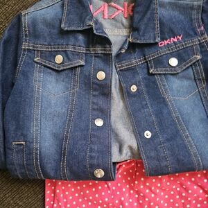 DKNY Blue Denim Jacket and Pink Polka Dot Set